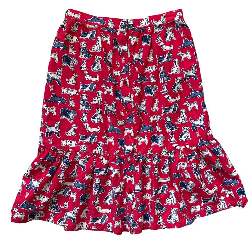 Cath Kidston London Squiggle Dog Print Button Down Mini Skirt Pockets Red Size 8